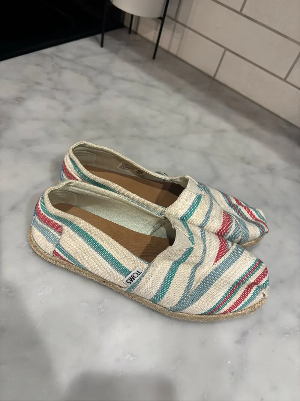 🌸TOMS Women's Striped Canvas Espadrilles in Cream, Teal & Coral